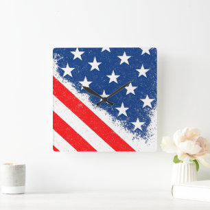 American Flag Shirt USA Patriotic Star Streifen Quadratische Wanduhr