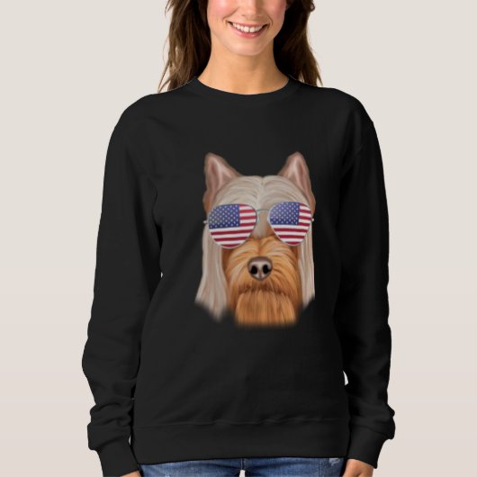 American Flag Silky Terrier Dog America Pocket Sweatshirt (Vorderseite)