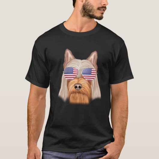 American Flag Silky Terrier Dog America Pocket T-Shirt (Vorderseite)