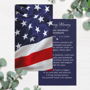 American Flag Simple Memorial Funerary Prayer Card