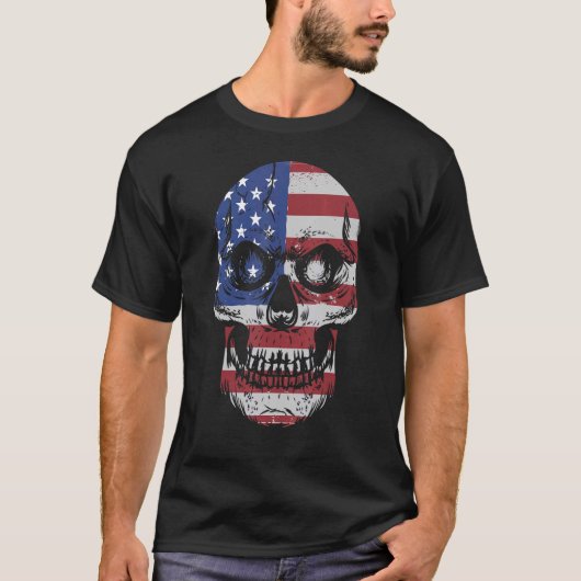 American Flag Skull 4. Juli USA Patriotic T-Shirt (Vorderseite)