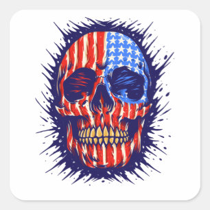 American Flag Skull Art - Gold Dental Gift Quadratischer Aufkleber