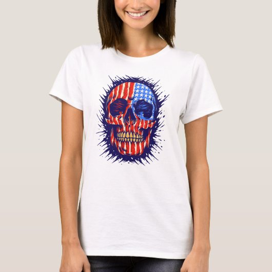 American Flag Skull Art - Gold Dental Gift T-Shirt (Vorderseite)