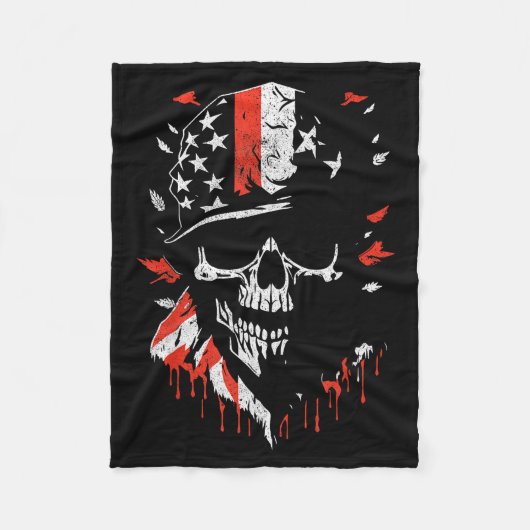 American Flag Skull Soldier Patriotic Military Gra Fleecedecke (Vorderseite)