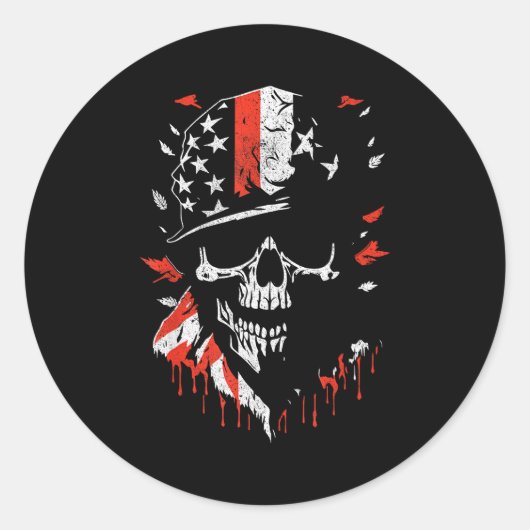 American Flag Skull Soldier Patriotic Military Gra Runder Aufkleber (Vorderseite)