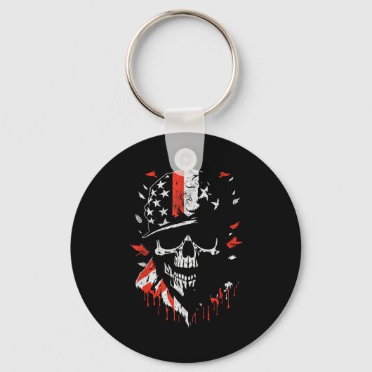 American Flag Skull Soldier Patriotic Military Gra Schlüsselanhänger (Vorderseite)
