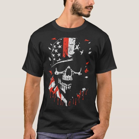 American Flag Skull Soldier Patriotic Military Gra T-Shirt (Vorderseite)