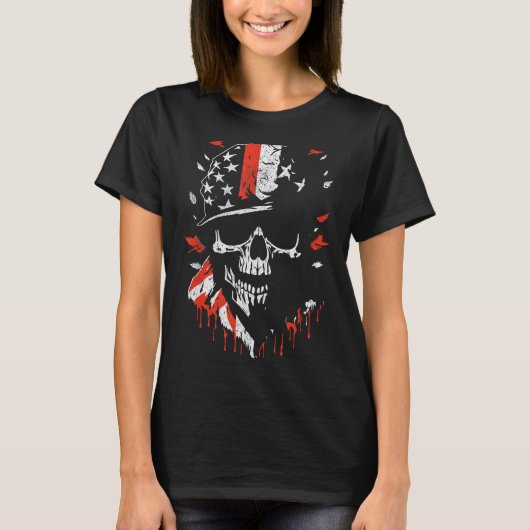American Flag Skull Soldier Patriotic Military Gra T-Shirt (Vorderseite)
