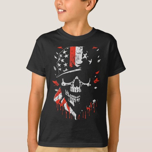 American Flag Skull Soldier Patriotic Military Gra T-Shirt (Vorderseite)