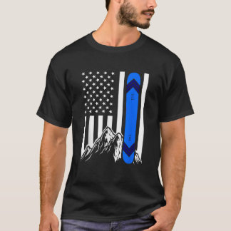 American Flag Snowboarding Gifts Mountain Snowboar T-Shirt