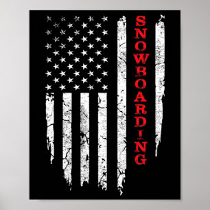 American Flag Snowboarding Lover Snowboarder Men W Poster