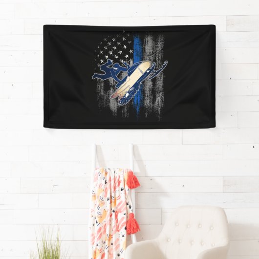 American Flag Snowmobile Blue Line Snowmobile Banner (Insitu)