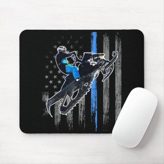 American Flag Snowmobile Shirt Men Snowmobile Ridi Mousepad (Mit Mouse)