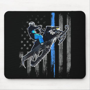 American Flag Snowmobile Shirt Men Snowmobile Ridi Mousepad