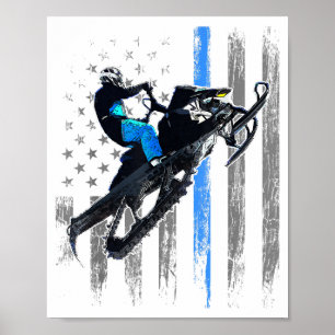 American Flag Snowmobile Shirt Men Snowmobile Ridi Poster