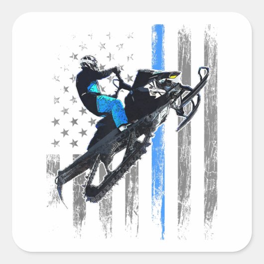 American Flag Snowmobile Shirt Men Snowmobile Ridi Quadratischer Aufkleber (Vorderseite)