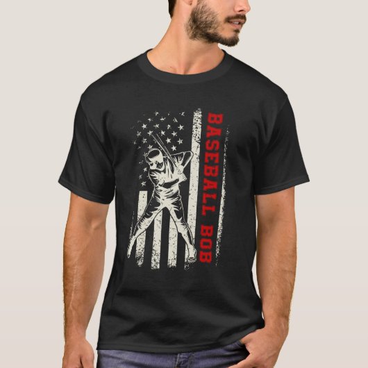American Flag Softball Baseball Bob Father s Day T-Shirt (Vorderseite)