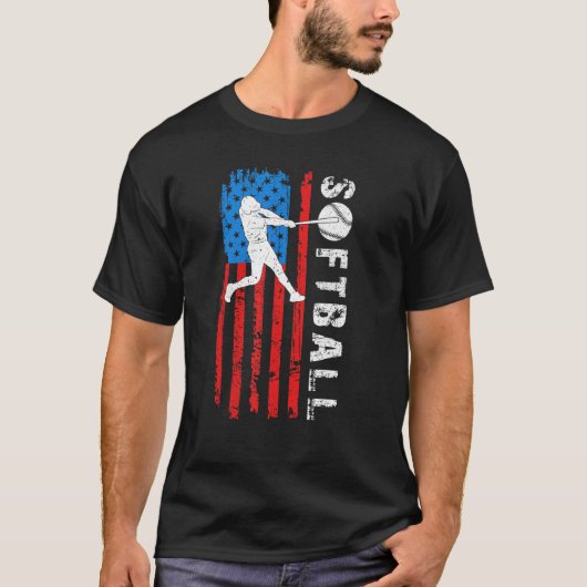 American Flag Softball Dad Sport Player Happy Fath T-Shirt (Vorderseite)