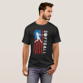 American Flag Softball Dad Sport Player Happy Fath T-Shirt (Vorne ganz)