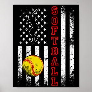 American Flag Softball Team Vintag Funny Funny Poster