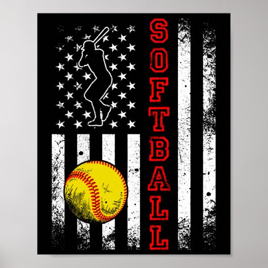American Flag Softball Team Vintag Funny Funny Poster (Vorne)