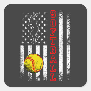 American Flag Softball Team Vintag Funny Funny Quadratischer Aufkleber