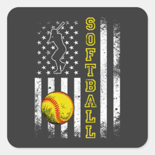 American Flag Softball Team Vintage Lustig Quadratischer Aufkleber