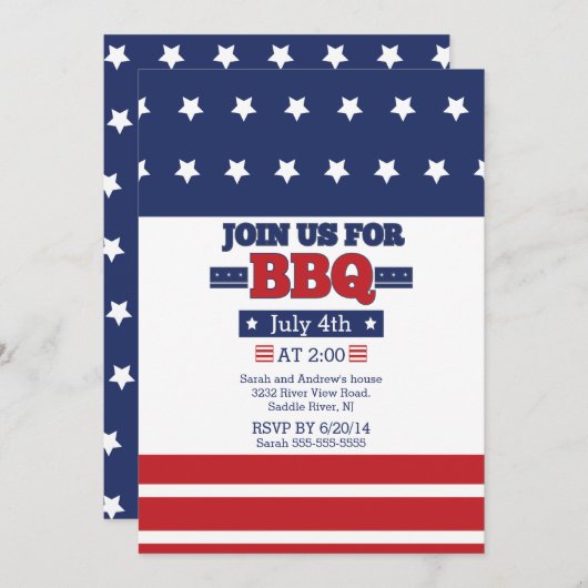 American Flag Stars & Stripes 4. Juli Party Einladung (Vorne/Hinten)