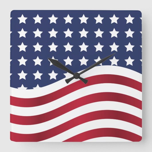American Flag Stars & Stripes Square Wall Clock Quadratische Wanduhr (Vorderseite)