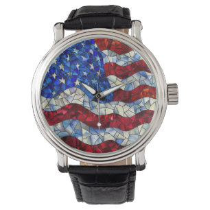American Flag Stected Glass Watch Armbanduhr