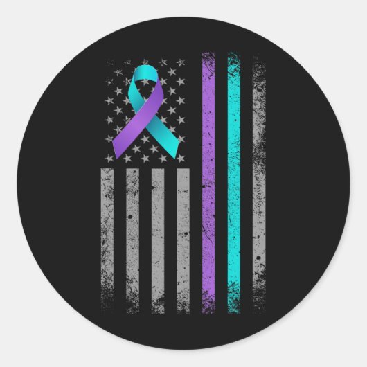 American Flag Suicide Prevention Awareness Ribbon Runder Aufkleber (Vorderseite)