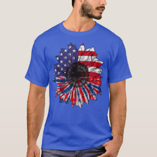American Flag Sunflower White Blue Gefärbte Krawat T-Shirt