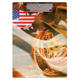American Flag Sunray Cowboy Hat Lasso Klemmbrett