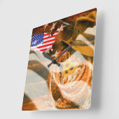 American Flag Sunray Cowboy Hat Lasso Quadratische Wanduhr (Winkel)