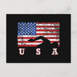 American Flag Swimming USA Gift Swim Team Premium Feiertagspostkarte
