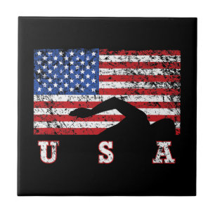 American Flag Swimming USA Gift Swim Team Premium Fliese