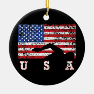 American Flag Swimming USA Gift Swim Team Premium Keramik Ornament