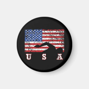 American Flag Swimming USA Gift Swim Team Premium Magnet