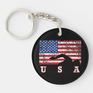 American Flag Swimming USA Gift Swim Team Premium Schlüsselanhänger