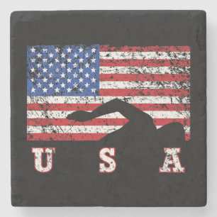 American Flag Swimming USA Gift Swim Team Premium Steinuntersetzer