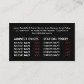 American Flag Taxi Cab Logo, Preisliste Visitenkarte (Rückseite)