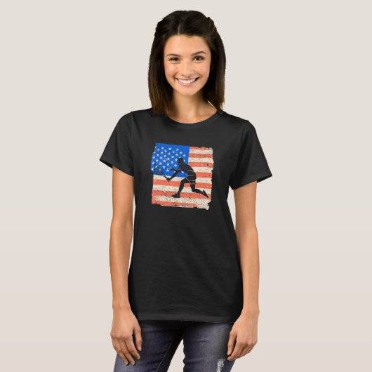 American Flag Tennis Player Funny US Sports Lover  T-Shirt (Vorne ganz)