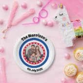 American Flag Theme Family Foto Name Red and Blue Pappteller (Party)