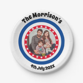 American Flag Theme Family Foto Name Red and Blue Pappteller