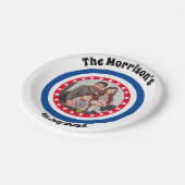 American Flag Theme Family Foto Name Red and Blue Pappteller (Schrägansicht)