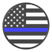 American Flag Thin Blue Line Symbolic auf Eishockey Puck (Vorderseite)