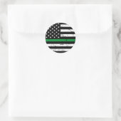 American Flag Thin Green Line Runder Aufkleber (Tasche)