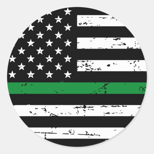 American Flag Thin Green Line Runder Aufkleber (Vorderseite)