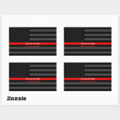 American Flag Thin Red Line Symbolische Ihr Text a Rechteckiger Aufkleber (Blatt)