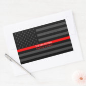 American Flag Thin Red Line Symbolische Ihr Text a Rechteckiger Aufkleber (Umschlag)